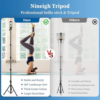 Phone Tripod, 70" Selfie Stick Tripod Stand Cell Phone Tripods with Remote Phone Holder Carry Bag, Aluminum Alloy Selfie Stick Tripods, Compatible with iPhone Samsung GoPro Smartphone