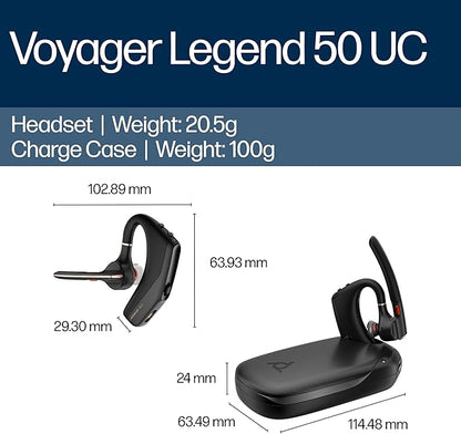 POLY Voyager Legend 50 UC Bluetooth Headset with Charging Case - 4 Noise-Canceling Mics, AI NoiseBlockAI & WindSmart Tech - Bluetooth Headphones with Mic, Smart Call Controls, All-Day Comfort