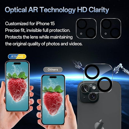 Screen Protector for iPhone 15 [6.1 Inch],2 pcs Colorless Anti-Blue Light Tempered Glass Films,HD Clear, 9H Hardness, No Bubbles, Case Friendly with 2 pcs Camera Lens Protector
