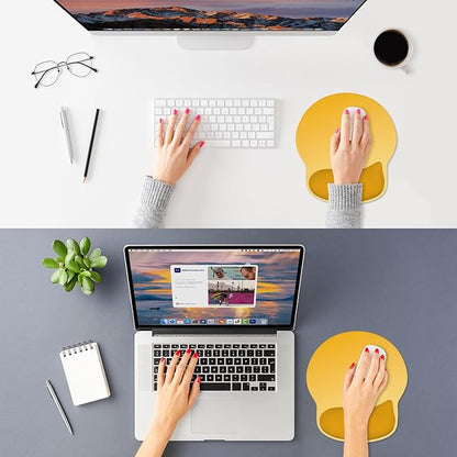 ITNRSIIET Ergonomic Mouse Pad with Wider Memory Foam Wrist Rest +17% - Curved Cushion Reduces Pressure 20%, Pain Relief, Non-Slip, Smooth, Cute Colors, 9.85 x 9 in, Yellow Gradient