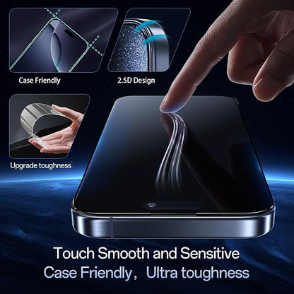 Screen Protector for iPhone 16 Pro Max Blue Light Block,Military-Grade Shatterproof HD Tempered Glass with Easy Installation Tray,Touch Sensitive, 9H Hardness, Anti-Scratch,2 Pack
