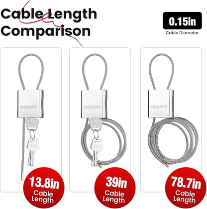 Cable Lock with 3 Keys | L 3.28ft(1m),D 1/6in(4mm) Adjustable Steel Cable Padlock | Aluminum Locks for Bikes, Gate, Lockers & Outdoor Gear | Weatherproof& Silver
