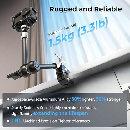 SMALLRIG 11 Inch Magic Arm with Crab-Shaped Clamp, Arm with 1/4"-20 Screw and Retractable Pins, for Action Cameras, Monitors, Video Lights, and Microphones - 5311