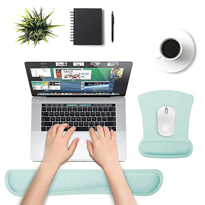 MOSISO Wrist Rest Support for Mouse Pad & Keyboard Set, Ergonomic Mousepad Non-Slip Base Home/Office Pain Relief & Easy Typing Cushion with Neoprene Cloth & Raised Memory Foam, Mint Green