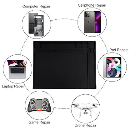 Anti Static Mat Includes ESD Wristband and Grounding Wire and Grounding Plug for Electronics Repair, Premium Heat Resistant ESD Safe Soldering Mat (17.7" x 13.6")