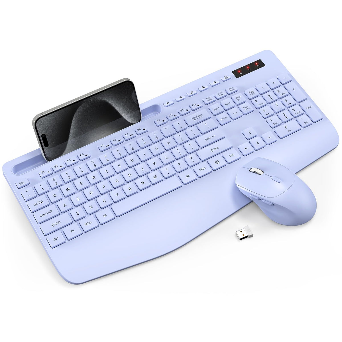 Wireless Keyboard and Mouse Combo - Full-Sized Ergonomic Keyboard with Wrist Rest, Phone Holder, Sleep Mode, Silent 2.4GHz Cordless Keyboard Mouse Combo for Computer, Laptop, PC, Mac, Windows (Green)