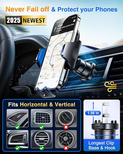 VANMASS Car Phone Holder Mount 2025 Upgraded [Patent Steel-Hook] Car Vent Phone Mount Clip Military-Grade Shockproof Cell Phone Car Mount Handsfree Truck Stand Vent Cradle for iPhone 16 Android,Blue