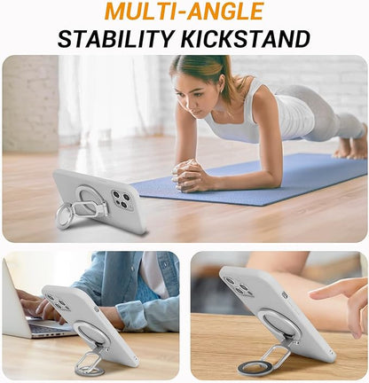 Magnetic Ring Holder Grip, Adjustable Magnet Phone Ring Stand, Multi-Angle Stability Kickstand, Strong Double Sided Magnetic Phone Grip, with Magnet Ring for Phone Case, Silver