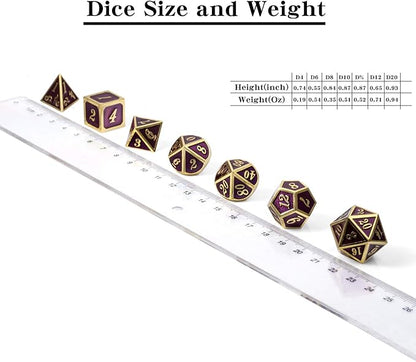 D&D Table Game Dice Set, 7PCS Metal Die with Metal Gift Box for Dungeons and Dragons (Dark Purple and Gold Number)