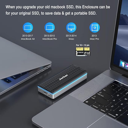 External SSD Enclosure USB-C 3.2 for 12+16 Pin MacBook SSD, Hard Drive Reader for A1466 A1465 A1502 A1398 SSD Mac Air/Pro mid 2013-2017, Portable Aluminum SSD Case with Indicator