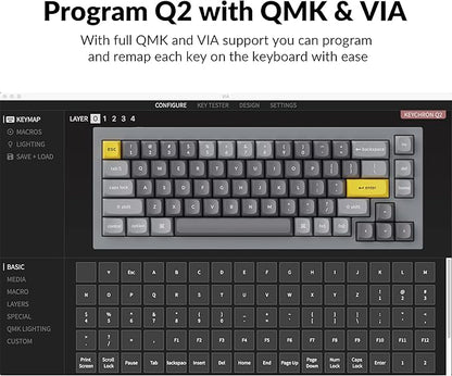 Keychron Q2 Wired Custom Mechanical Keyboard, QMK/VIA Programmable Macro, Full Aluminum, Hot-Swappable Gateron G Pro Red Switch, 65% Layout Double Gasket Compatible with Mac and Windows - Grey