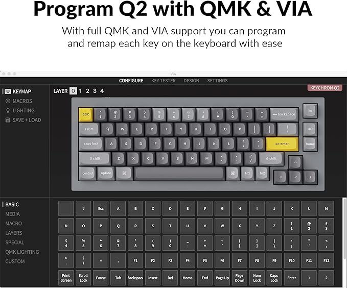 Keychron Q2 Wired Custom Mechanical Keyboard, QMK/VIA Programmable Macro, Full Aluminum, Hot-Swappable Gateron G Pro Brown Switch, 65% Layout Double Gasket Compatible with Mac and Windows - Grey