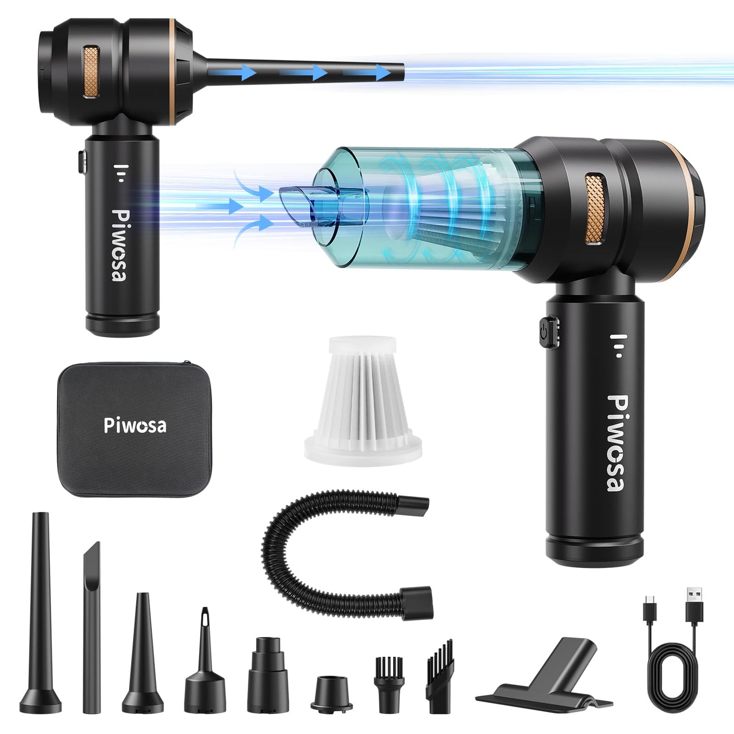 Handheld Vacuum Cordless, Car Vacuum Cleaner with Brushless Motor, Strong Suction Vacuum & Compressed Air Dusters with LED Light, Wireless Mini Portable Hand Vacuum Blower for Home, Pet (Black)