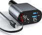 Retractable Car Charger，4 in1 Fast Car Phone Charger with Dual Retractable Cables and 2 Charging Ports (Type C+Lightning Retractable Cords)