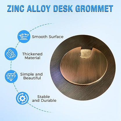 Desk Grommet 1-3/8" (35 mm), Desk Cord Hole Cover, Cable Grommet Metal Zinc Alloy Materilal, Desk Hole Grommet for Office and Home Table Cable, Detachable Cable Cord Organizer (Bright Silver 2 Pcs)