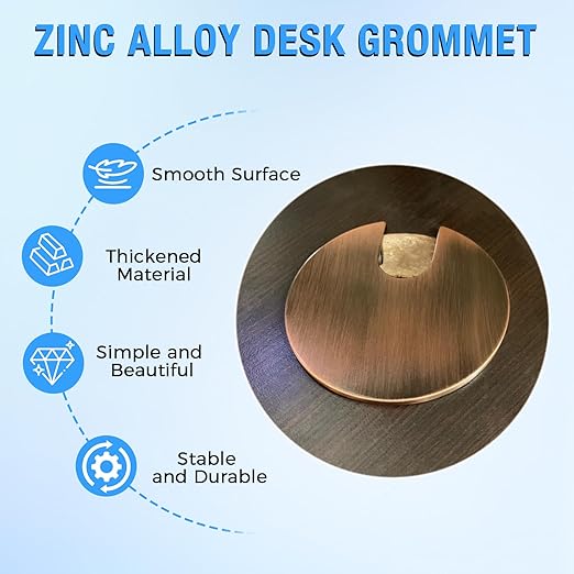 Desk Grommet 1-3/8" (35 mm), Desk Cord Hole Cover, Cable Grommet Metal Zinc Alloy Materilal, Desk Hole Grommet for Office and Home Table Cable, Detachable Cable Cord Organizer (Copper Red 1 Pcs)