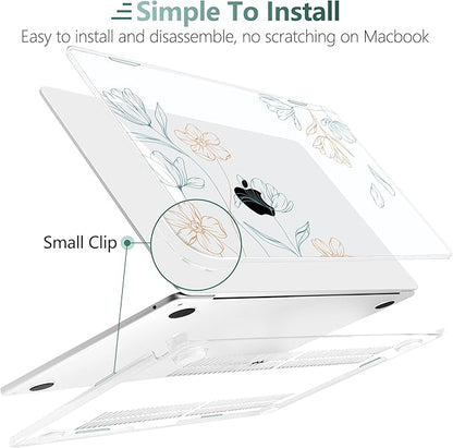 TWOLSKOO Compatible with M4 MacBook Air 13.6 inch Case 2025-2022 Release M4 A3240 M3 A3113 M2 A2681, Plastic Hard Shell & Keyboard Cover & Type C Adapter & Screen Protector, Engraved Floral