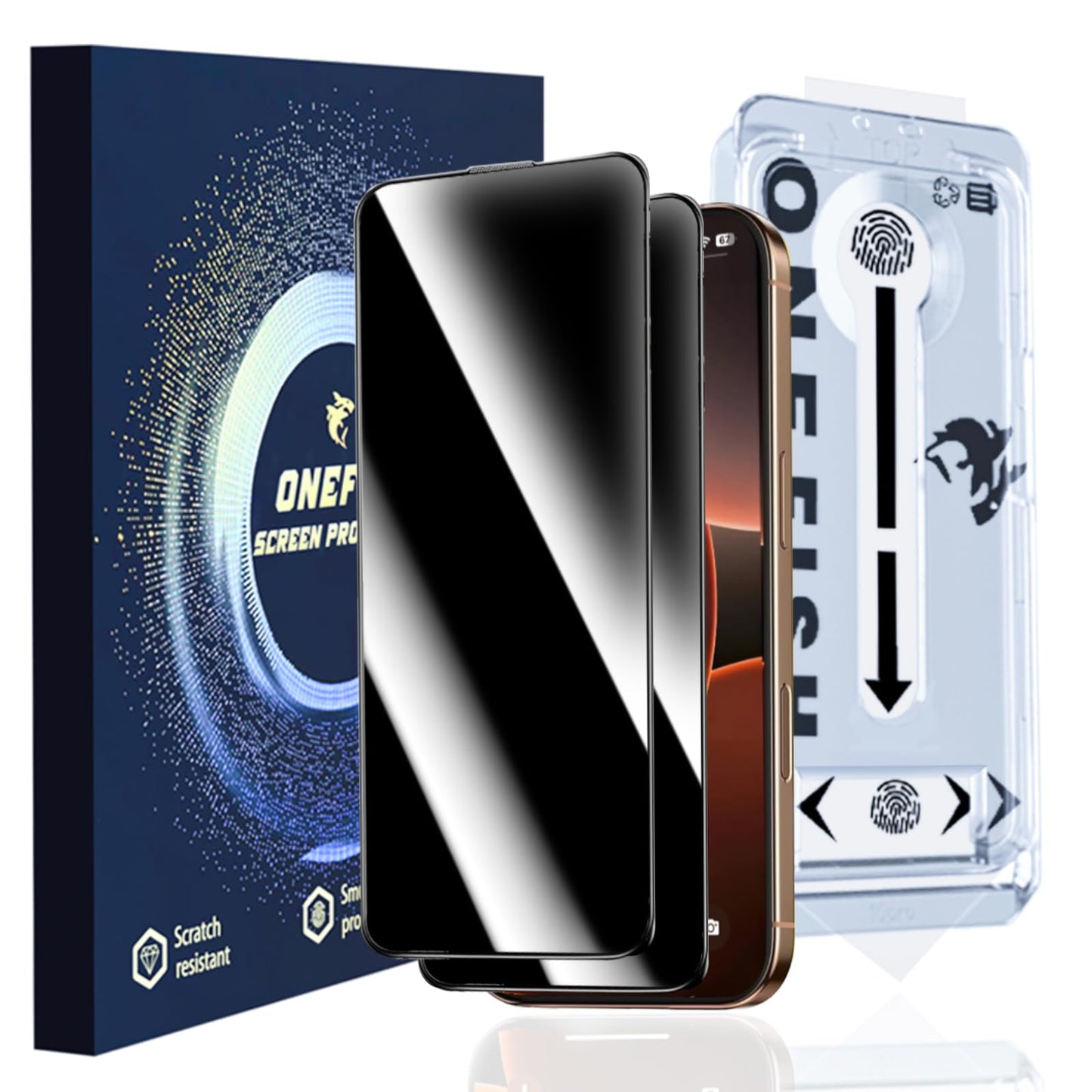 OneFish Full Edge Coverage Tempered Glass Screen Protector for IPhone 12 Pro Max 6.7 inch 2 Pack Edge Reinforcement, Self-Aligning Installation, Case Friendly Privacy Screen Protectors