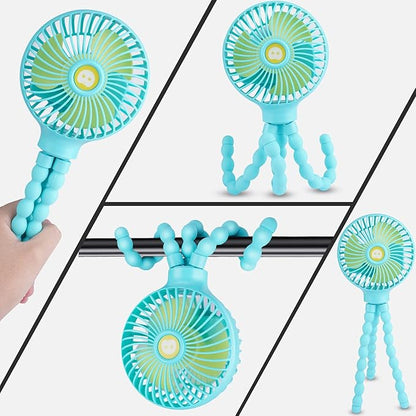 Portable Stroller Fan Personal rechargeable USB Fans With 5200mAh 3 Speeds Battery Small Baby Car Seat Mini Handheld Clip On Fan for Pram Crib Bike Treadmill Outdoor Camping Travel and Student Desk