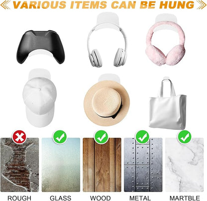 30 Pcs Headset Wall Holder Adhesive Gaming Headset Holder Hooks for Wall Mounting Strong Universal Holder Hooks for Headsets, Game Pads, Hats, Closets, Doors