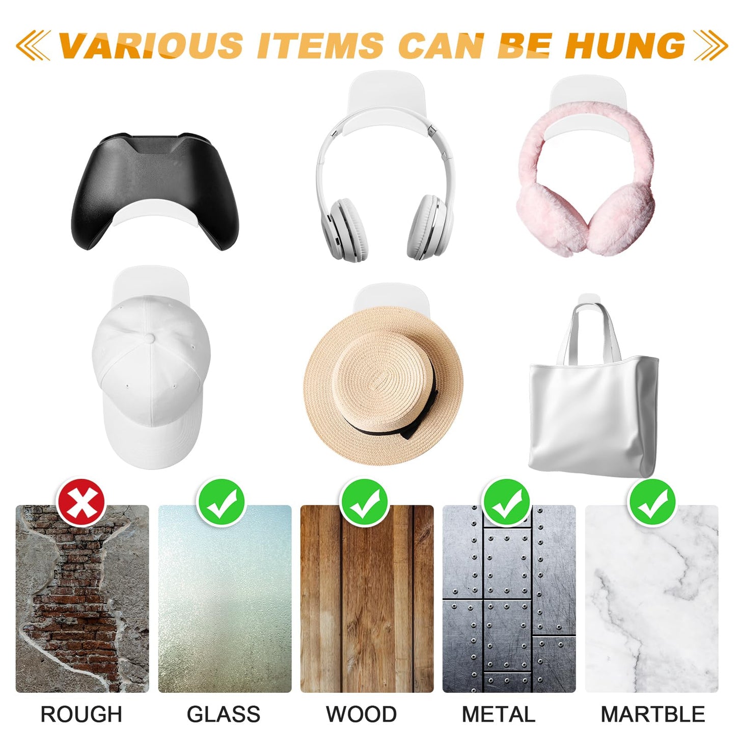 Wonderjune 30 Pcs Headphone Hanger Holder Desk Adhesive Headphone Hook Graduation Wall Hook Mount Strong Universal Acrylic Holder Hooks for General Purpose Game Earphone Controller(White)
