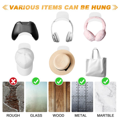 Wonderjune 30 Pcs Headphone Hanger Holder Desk Adhesive Headphone Hook Graduation Wall Hook Mount Strong Universal Acrylic Holder Hooks for General Purpose Game Earphone Controller(White)
