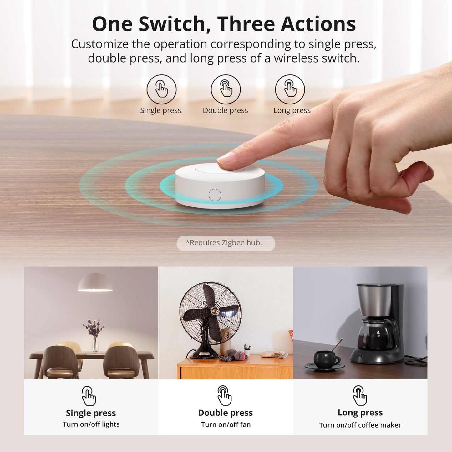SONOFF Zigbee Switch, SNZB-01P Wireless Push Button, Supports to Create Smart Scenes, Trigger the Connected Devices on eWelink APP with Three Control Options, SONOFF ZigBee Bridge Required, 1Pack