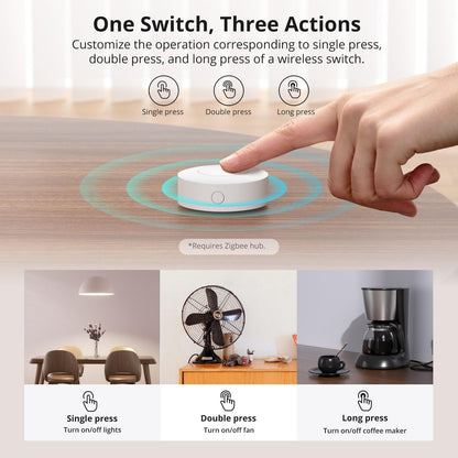 SONOFF Zigbee Switch, SNZB-01P Wireless Push Button, Supports to Create Smart Scenes, Trigger the Connected Devices on eWelink APP with Three Control Options, SONOFF ZigBee Bridge Required, 1Pack
