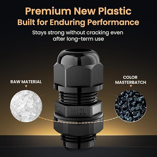 QILIPSU 50pcs M12L Long Thread Cable Gland Waterproof IP68 Nylon Strain Relief Cord Grip Cable Pass Through Wire Connector