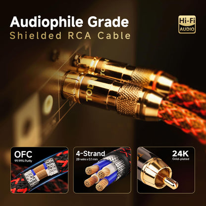 TODN RCA Cables Audiophile 3ft HiFi Stereo Shielded for Car/Home Audio