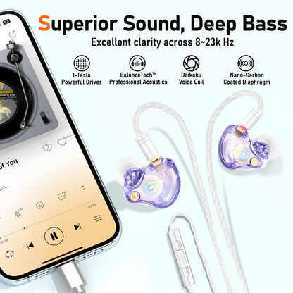 Audiovance Vibes 202MC USB-C HiFi Wired Earbuds, Type-C Headphones with Mic