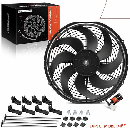 A-Premium 16'' 16 inch Slim Fan Pull Universal Electric Radiator Cooling Fan Assembly, 12V 120W with Mount Kit