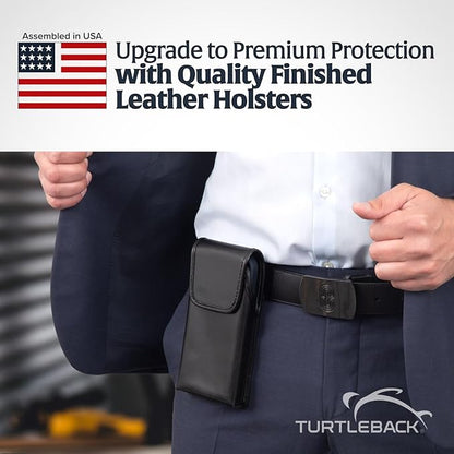 Turtleback Belt Holder for iPhone 16 Pro Max, 15 Pro Max, 14 Pro Max -Large- Fits w/Defender Bulky Style Cases, Premium Black Leather Vertical Holster, Magnetic Closure Leather Wrapped Clip