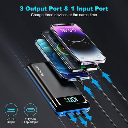 Portable Charger Power Bank 52800mAh Powerbank PD 30W and QC 4.0 Fast Charging Built-in Bright flashlight LED Display 2 USB 1Type-C Output External Battery Pack for iPhone, Samsung, iPad etc (blue)
