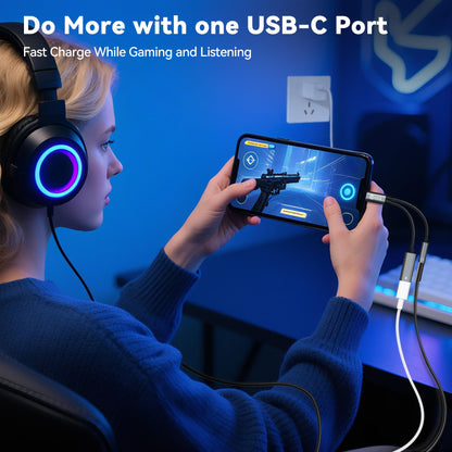 USB C Splitter for KZ ZS10 PRO, CCZ CA01 USB C to 3.5mm Audio Headphone and Charger Adapter, Type C Headphone Splitter 1 in 2 Out, IEM Cable DAC Dongle for Samsung Galaxy S25/S24/S23/S22 (USBC-3.5MM)