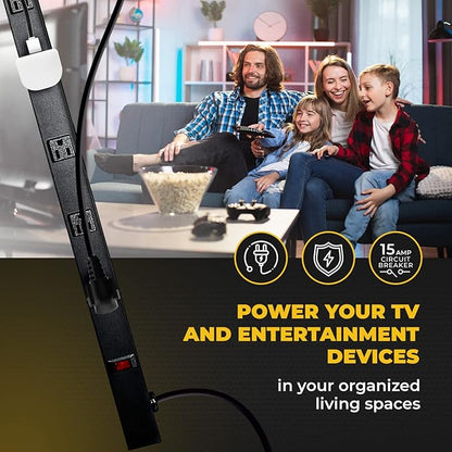9 Black Verticle Outlets 6 Feet Power Cord Heavy Duty Metal Surge Protector Power Strip