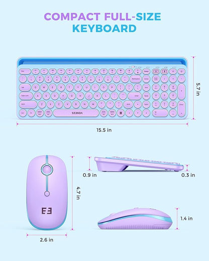 seenda Bluetooth Keyboard and Mouse for iPad, CTU-301 Multi-Device Bluetooth + 2.4G Wireless Keyboard Mouse with Tablet Holder for MacBook/Windows Computer, iOS/Andriod Tablet Phone, Blue & Purple