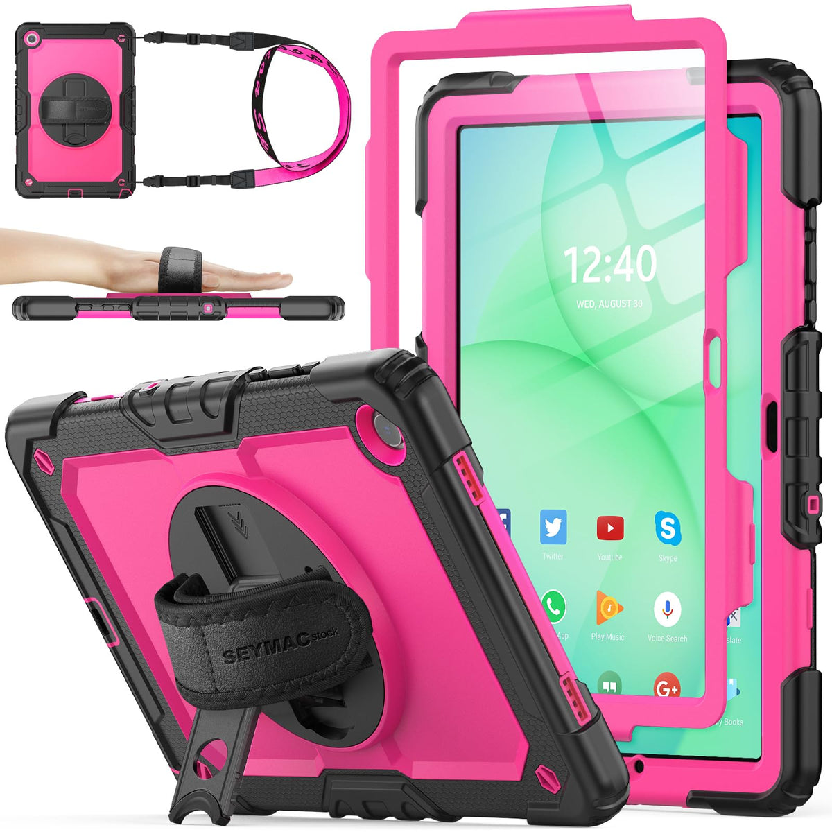 SEYMAC stock Case for Samsung Galaxy Tab A11+ Plus/A9+ Plus 11'', Full-Body Drop Protection Case with Screen Protector Pencil Holder [360° Rotating Hand Strap] &Stand, Purple+Colorful
