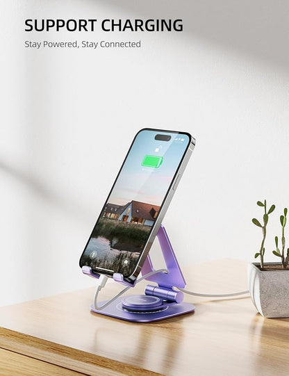 Nulaxy Rotatable Cell Phone Stand, Fully Adjustable Foldable Desktop Phone Holder Cradle Dock, Thick Case Friendly, Compatible with All Phones, Nintendo Switch, Purple