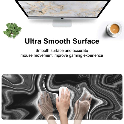 Black and White Marble Desk Mat,Large Marble Ink Texture Gaming Keyboard Mouse Pad,Non-Slip Rubber Base Desk Pad Thick Stitched Edges Waterproof Mousepad Mouse Mat 31.5"x11.8"