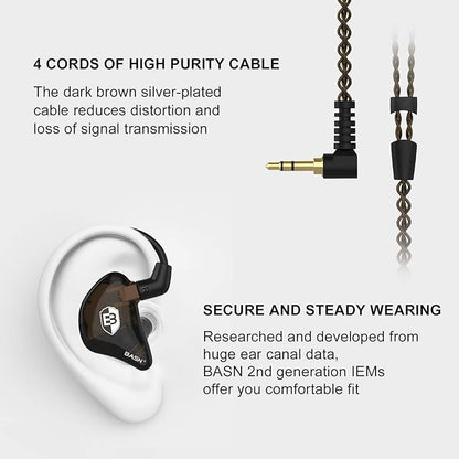 BASN in Ear Monitor Headphones for Musicians, Bsinger 2nd Generation Sound Isolating Earphones with Dual Dynamic Drivers Detachable MMCX Cable (Brown)…