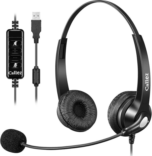 Callez USB Headset with Microphone Noise Cancelling & Audio Controls for PC