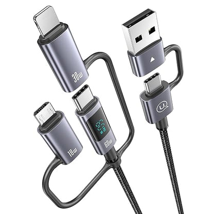 Multi Charger Cord 6 in 1 USB Cable Fast Charging Cable - PD 60w USB c Multi Fast Charging Cable with Led Display - 6 ft USB C/A to Type C/Phone/Micro Charger Cable Com patible with Phone/Laptops
