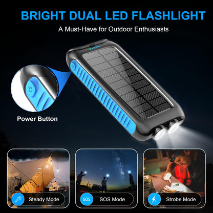 Kepswin Solar Power Bank 49800mAh Portable Solar Phone Charger with LED Flashlight/15W Fast Charge USB C Waterproof External Backup Battery Pack for All Cell Phones & Electronic Devices
