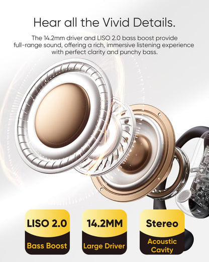 NEOQOQO Open Ear Headphones, Running Headphones for Workout, Beige