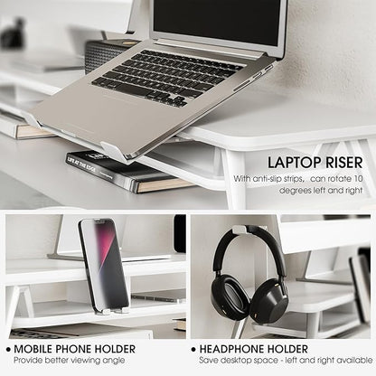 Fenge Dual Monitor Stand, Monitor Riser for 2 Monitors with Adjustable Laptop Riser , 42.5 Inch Desk Shelf for Top of Desk with Phone Holder& Headphone Stand