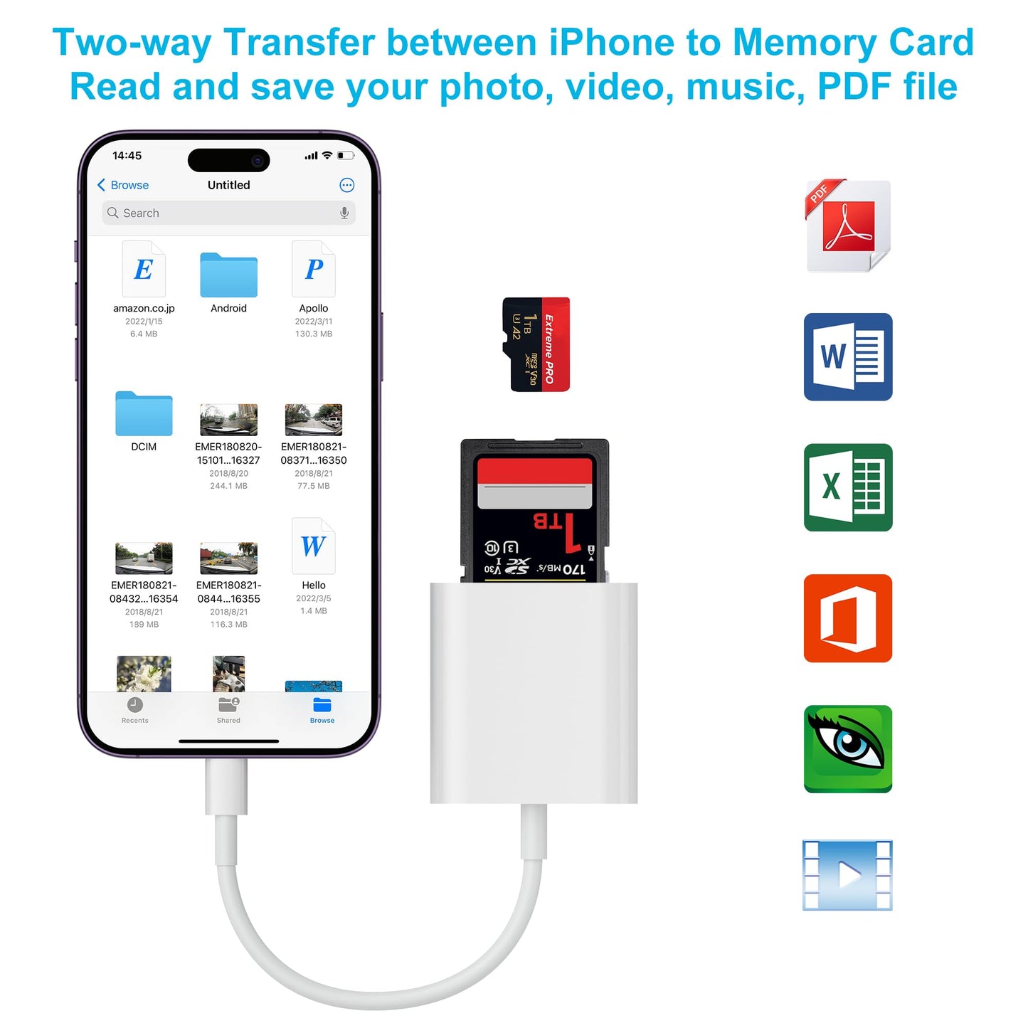 SD Card Reader, Memory Card Reader for iPhone 14/14 Pro Max/13/12/11/XS/XR Dual Slot for SD/TF Card Trail Game Camera SD Card Viewer Lightning to MicroSD Card Camera Adapter for iPad No App Required