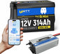 12V 314Ah Mini LiFePO4 Battery Bluetooth with 12V 60A Charger, 12Volt 300Ah + Lithium Batterys BMS 200A, 4.01kWh Energy, Upgraded Aluminum Cooling Fins & Braided Copper Wires
