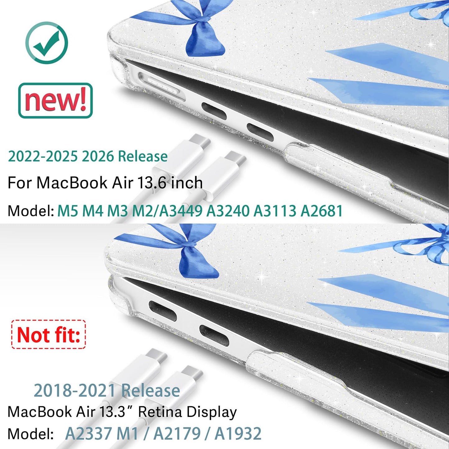 May Chen Case for MacBook Air 13/13.6 inch M5 A3449 M4 A3240 M3 A3113 M2 A2681, 2026 2025 2024-2022, Plastic Hard Shell with Keyboard Cover & Screec Protector, Watercolor Bows