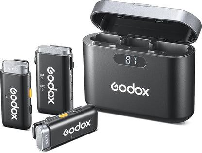 GODOX Wireless Lavalier Microphone for iPhone/Android Phone with Noise Cancellation(2 TX + 1 RX + Charging Case),Mini Mic for DSLR Cameras/PC/Live Streaming,200m/656ft,with Battery Level Display